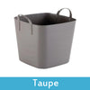 Image of taupe plastic storage boxes with lids