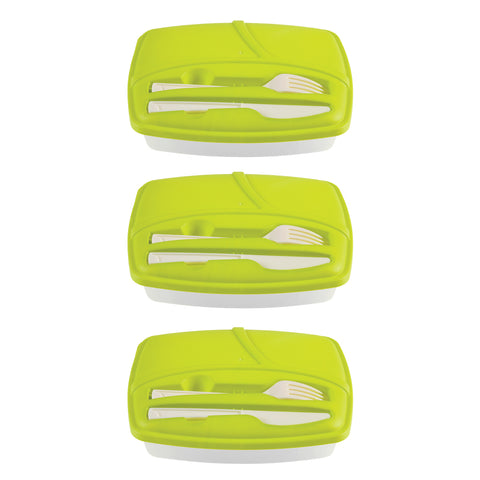 Green Lunch Box with Plastic Cutlery Included - Set of 3