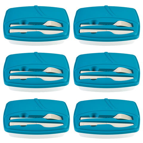 Blue Lunch Box with Plastic Cutlery Included - Set of 6
