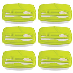 Green Lunch Box with Plastic Cutlery Included - Set of 6
